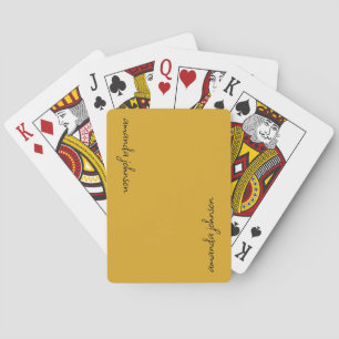 Baraja De Cartas Monograma amarillo mostaza moderno de moda Nombre 
