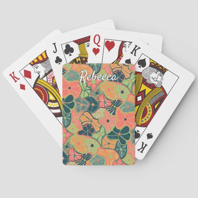 Baraja De Cartas Monograma Añadir nombre Retro Funky Flower Play (Reverso)