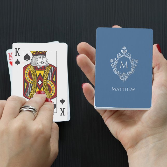 Baraja De Cartas Monograma azul clásico y Escudo de cosecha elegant (Subido por el creador)