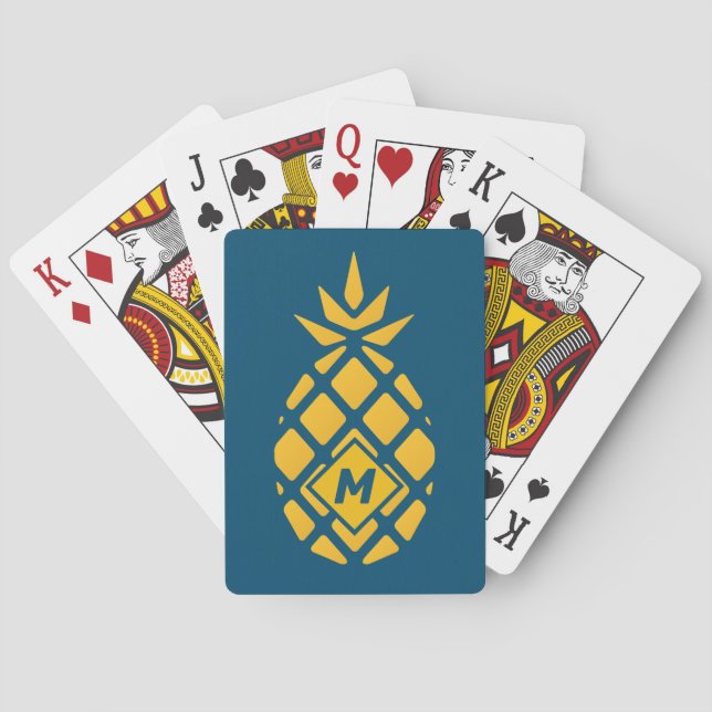Baraja De Cartas Monograma Azul de Piña Geométrica de Moda (Reverso)