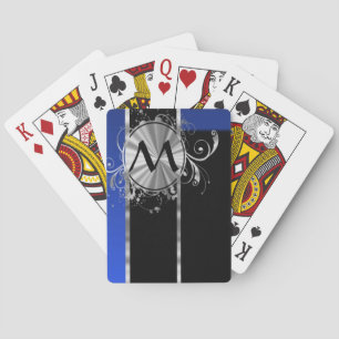Baraja De Cartas Monograma azul negro y plata