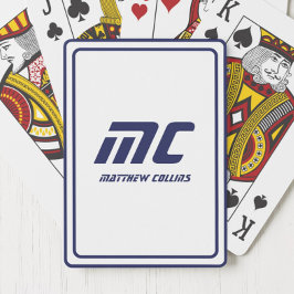 Baraja De Cartas Monograma Azul Nombre Minimalista Moderno Texto ma