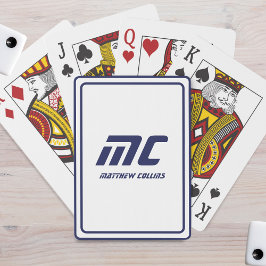 Baraja De Cartas Monograma Azul Nombre Minimalista Moderno Texto ma