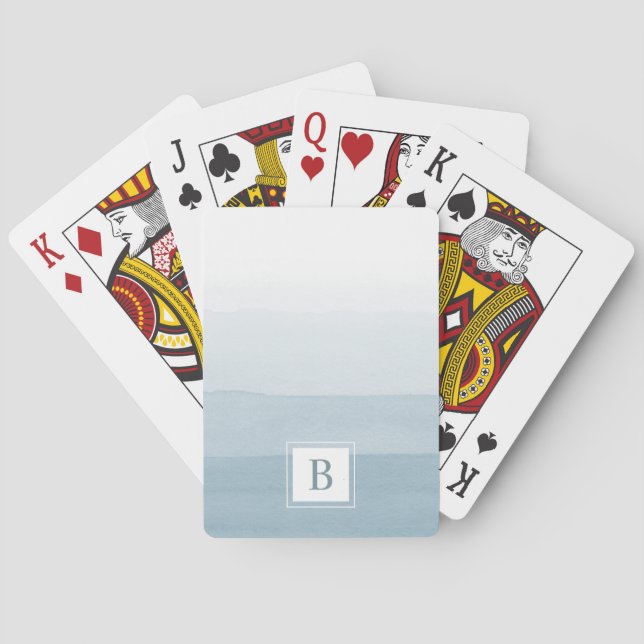 Baraja De Cartas Monograma azul turbio y acuarela moderna (Reverso)