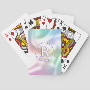 Baraja De Cartas Monograma blanco en 3D en círculo, iridiscente