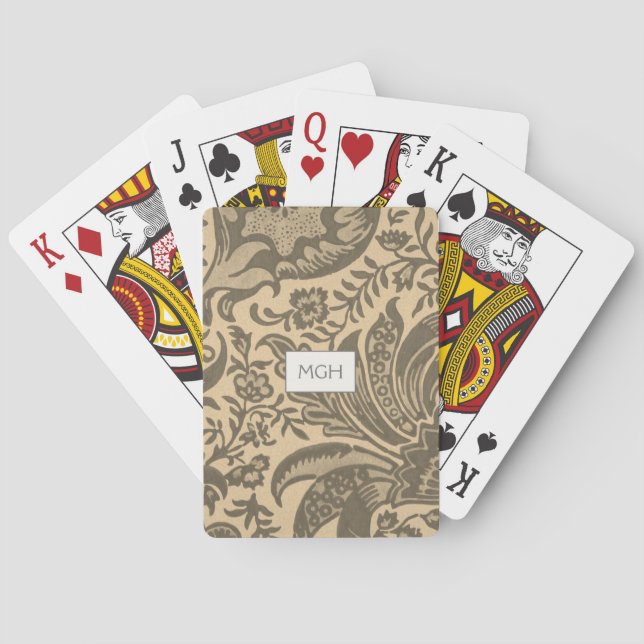 Baraja De Cartas Monograma botánico de William Morris Sepia (Reverso)