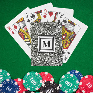 Baraja De Cartas Monograma Botánico Personalizado en Blanco y Negro