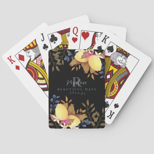 Baraja De Cartas Monograma Chic Limón Negro (Reverso)