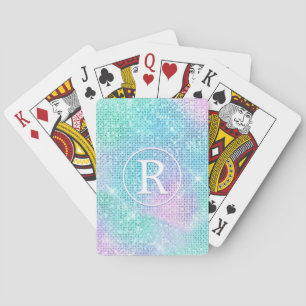 Baraja De Cartas Monograma Circular 3D Blanco con Brillo Irisado (H