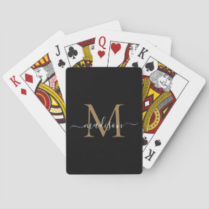 Baraja De Cartas Monograma clásico de oro negro con estilo Nombre d