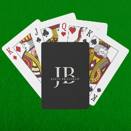 Baraja De Cartas Monograma clásico elegante y nombre negro