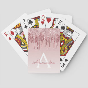 Baraja De Cartas Monograma color de rosa rosado del purpurina y de