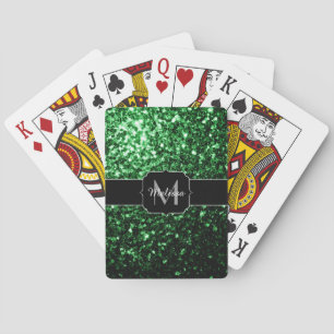 Baraja De Cartas Monograma con brillo falso verde oscuro