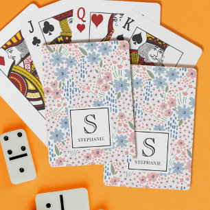 Baraja De Cartas Monograma con patrones florales caprichosos rosas