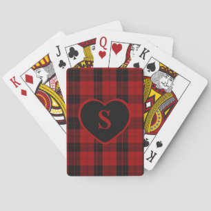 Baraja De Cartas Monograma Cuadros Navideños Rojo Buffalo Plaid