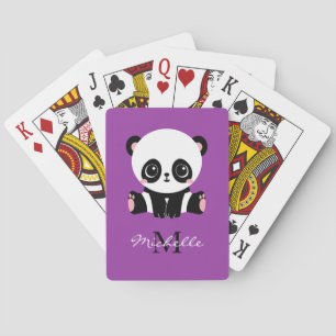 Baraja De Cartas Monograma Cute Sitting Panda Púrpura Personalizado