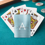 Baraja De Cartas Monograma de acero inoxidable azul de lujo<br><div class="desc">Relieve metalizado Metálico De Lujo Aqua Blue Faux,  Vapor Inoxidable Elegante Monograma Cartas De Juego. Estas cartas de juego se pueden personalizar para incluir tu nombre inicial y de pila y hacer un gran favor para una fiesta de cumpleaños,  una ducha de novia o una fiesta de soltera.</div>