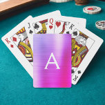 Baraja De Cartas Monograma de acero inoxidable rosa y morado<br><div class="desc">Relieve metalizado metálico rosa y púrpura Ombre Faux Vapor inoxidable Elegante Cartas de Monograma. Estas cartas de juego se pueden personalizar para incluir tu nombre inicial y de pila y hacer un gran favor para una fiesta de cumpleaños,  una ducha de novia o una fiesta de soltera.</div>