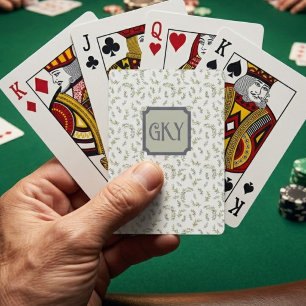 Baraja De Cartas Monograma de acuarela en verde oliva patrón francé
