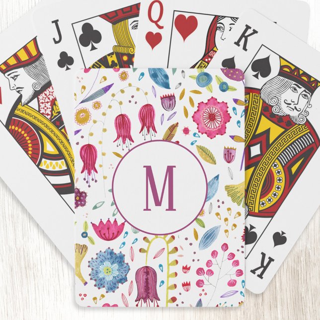 Baraja De Cartas Monograma de acuarela floral moderna (Modern personalized monogram initial watercolor floral botanical art playing cards)