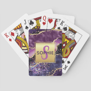 Baraja De Cartas Monograma de Ágata con Brillo de Purpura y Rosa y 