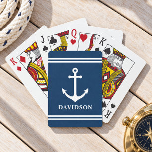 Baraja De Cartas Monograma de apellido de ancla náutica de la Marin