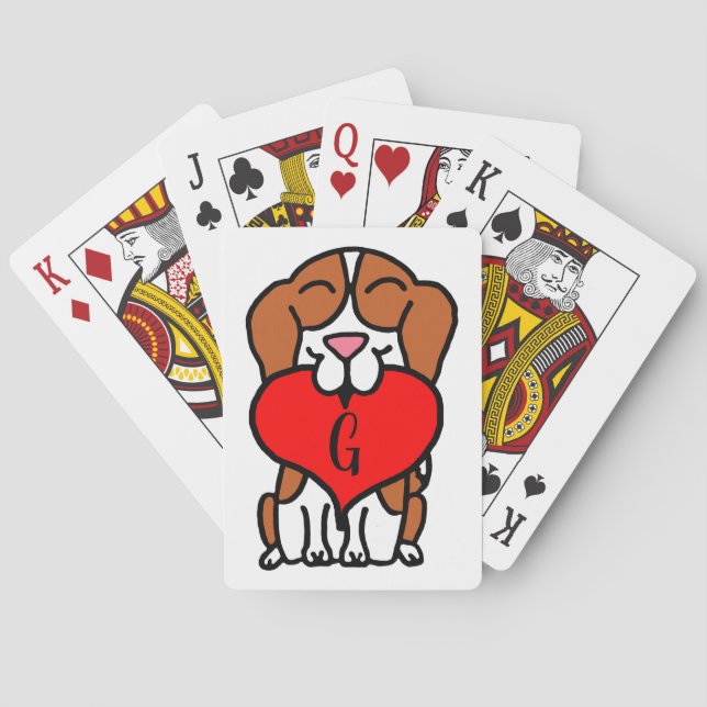 Baraja De Cartas Monograma de Beagle sonriente personalizado (Reverso)