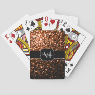 Baraja De Cartas Monograma de bronce cobre marrón falso brillo dest