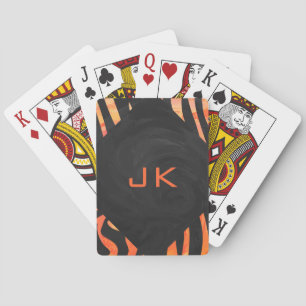 Baraja De Cartas Monograma de cebra negra y naranja