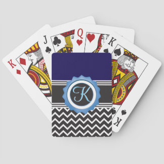 Baraja De Cartas Monograma de Chevron negro azul
