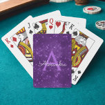 Baraja De Cartas Monograma de chispa morada y nombre inicial<br><div class="desc">Cartas De Juego Elegantes En Monograma Con Chispas Moradas. Estas tarjetas de juego se pueden personalizar para incluir tu nombre inicial y de pila y hacer un gran favor para una fiesta de soltera o cumpleaños.</div>