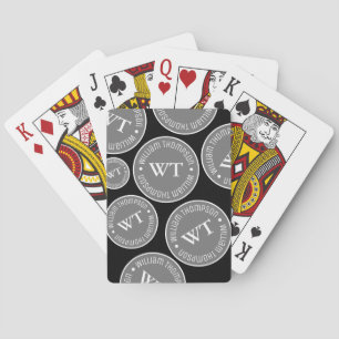Baraja De Cartas Monograma de círculo repetido de blanco negro