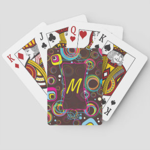 Baraja De Cartas Monograma de Círculo Retro de los años 1970 Tarjet