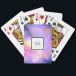 Baraja De Cartas Monograma de color de agua de las nubes de espacio<br><div class="desc">Un onírico monograma jugando cartas con una buena combinación de pastas suaves y colores brillantes. Una pintura colorida abstracta con una imagen de espacio cósmico en acuarelas rosas, violetas y amarillas. Los colores se mezclan creando nubes eetéreas luminosas con pequeñas estrellas brillantes salpicadas por todas partes. Personalice con un nombre...</div>
