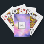 Baraja De Cartas Monograma de color de agua de las nubes de espacio<br><div class="desc">Un onírico monograma jugando cartas con una buena combinación de pastas suaves y colores brillantes. Una pintura colorida abstracta con una imagen de espacio cósmico en acuarelas rosas, violetas y amarillas. Los colores se mezclan creando nubes eetéreas luminosas con pequeñas estrellas brillantes salpicadas por todas partes. Personalice con un nombre...</div>