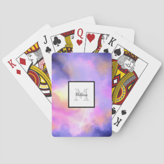 Baraja De Cartas Monograma de color de agua de las nubes de espacio