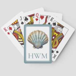 Baraja De Cartas Monograma de concha de vieira azul costera