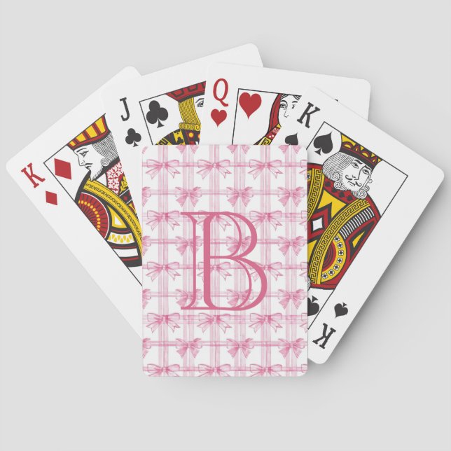 Baraja De Cartas Monograma de Coquette Bow Rosa (Reverso)
