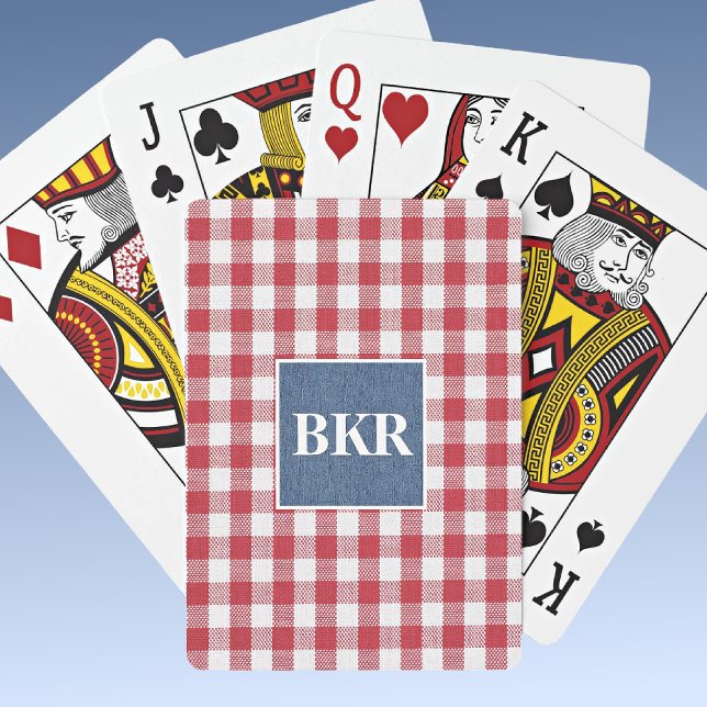 Baraja De Cartas Monograma de denim azul de verificación roja y bla (Subido por el creador)