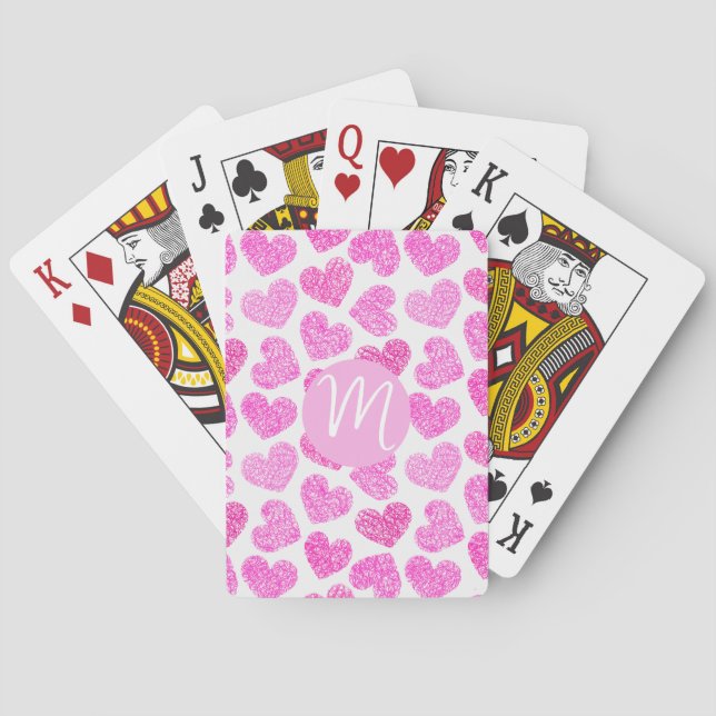 Baraja De Cartas Monograma de El día de San Valentín cardíaco rosad (Reverso)