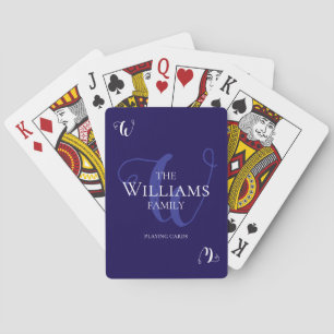 Baraja De Cartas Monograma de escritura azul curvo de familia
