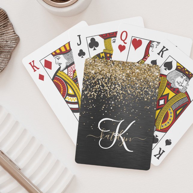 Baraja De Cartas Monograma de espuma negra Purpurina de oro persona (Subido por el creador)