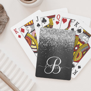 Baraja De Cartas Monograma de espuma negra Purpurina plateado perso