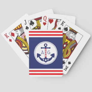 Baraja De Cartas Monograma de Estrellas Patrióticas de Ancla Náutic