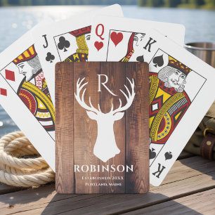Baraja De Cartas Monograma de familia rústica con asta de ciervo de