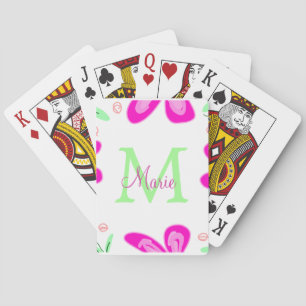 Baraja De Cartas Monograma de flor rosa agregar letra de nombre hoj