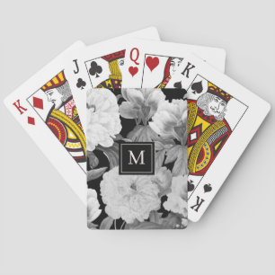 Baraja De Cartas Monograma de floral acuarela de color blanco y neg