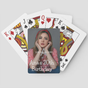 Baraja De Cartas Monograma de foto feliz cumpleaños 20 gris blanco 