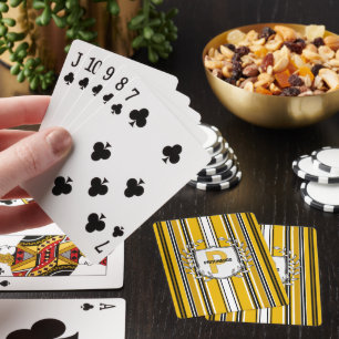 Baraja De Cartas Monograma de franjas negras amarillas y personaliz