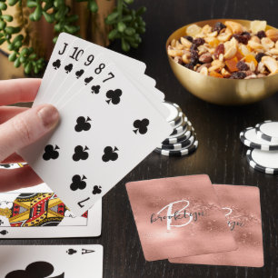 Baraja De Cartas Monograma de Glam Rosa Gold Trendy Script